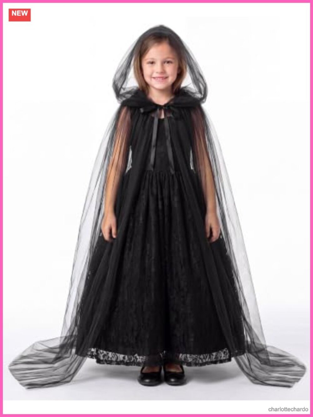 Kids Sheer Hooded Cape Witch Costume 31.5in Cosplay Cloak